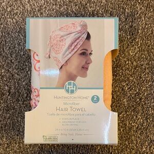 Huntington Home Microfiber Hair Towel Set - Orange and White with Pink Design